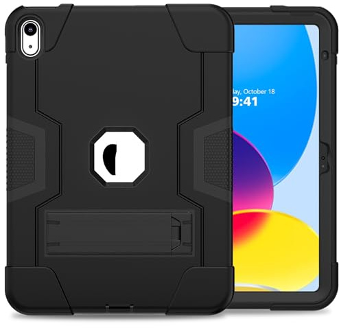 XNCVBD for iPad A19 12th/A16 11th(2026/2025/10th Generation 2025/2022 (11″/10.9″) Case Adjustable Stand Silicone+PC Hybrid Cover,360° Shockproof Protection & Foldable Kickstand(Svart)