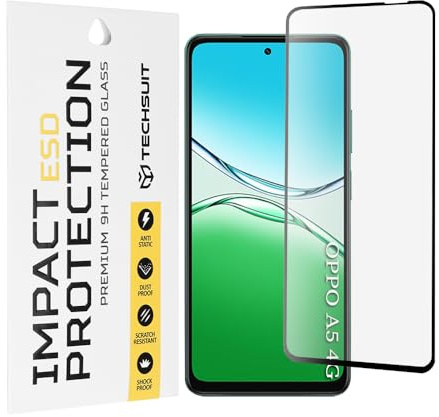 Techsuit Displayschutzfolie für Oppo A5 4G, A5 5G Gehärtetes Glas mit Antistatisch, Staubresistent, Vollständige Abdeckung, Stoßschutz, Oleophobe Beschichtung, ESD