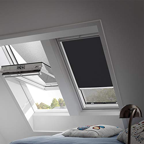 Velux DKL Verdunkelungsrollo Rollo für GGU/GPU/GHU/GTU F06 in Stofffarbe Premium 3009 schwarz/mit weißen Seitenschienen auch passend für GGL GPL GHL und GTL F06 3009SWL