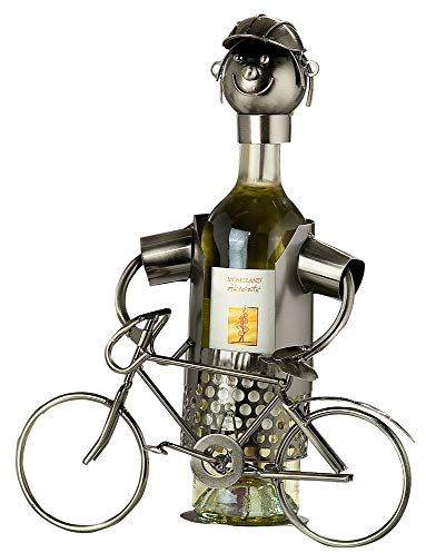 GILDE Flaschenhalter Fahrrad - vernickelte Figur aus Metall H 28 cm