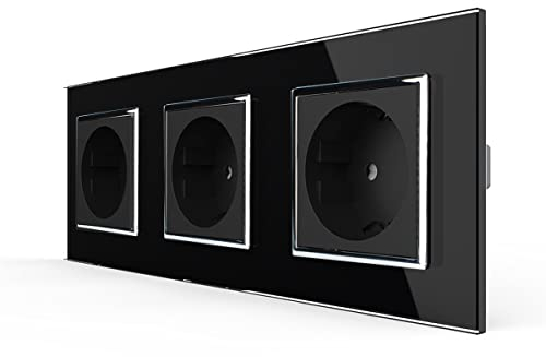 LIVOLO Schuko Steckdose Wandsteckdose Mehrfachsteckdose 3 Fach UP mit Glasrahmen aus Kristallglas in schwarz