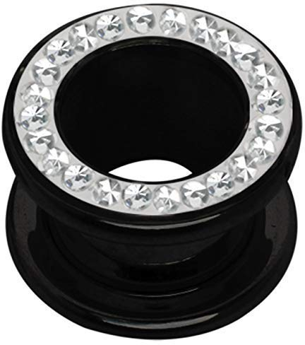 Modern Nature Piercing-Schmuck Acryl Flesh Tunnel Schwarz mit Steinen in Klar, 8 mm Ø - Ohrring