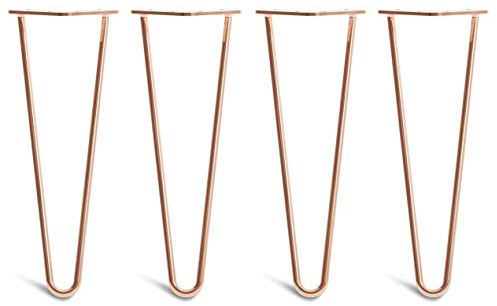 The Hairpin Leg Co. 4X Haarnadel-Tischbeine: Doppel-Schweiß Stahl, Schrauben, Anleitung, Schutzfüße. Klassischer 10mm 2 Stangen Stil. 35cm Kupfer