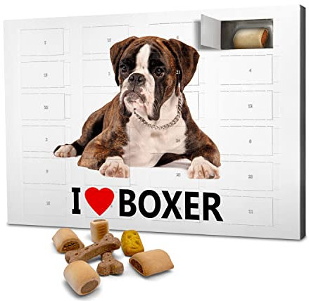 printplanet Hunde-Adventskalender mit Leckerlis - Motiv I Love Boxer - Weihnachtskalender für Hunde - 2025