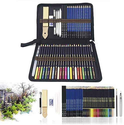 Farbstifte,Aquarellstifte Skizzieren Bleistifte,zeichnen zubehör set und federmäppchen groß - 54 Stück - Wasserfarben Buntstifte, ideal für kreatives Malen und Aquarellmalerei