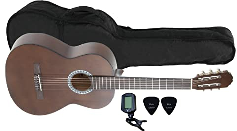 GEWA Chitarra classica, Chitarra Basic, corpo tiglio, tastiera in legno di pakka, meccaniche cromate, Set 3/4 colore noce, inclusa borsa, accordatore, plettri