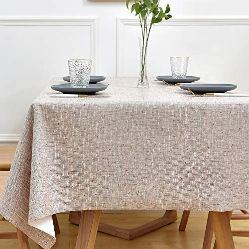 Yofori PVC Table Cloth Wipeable Plastic Tablecloth for Rectangle Table Wipe Clean Waterproof Table Cover for Kitchen Dining Outdoor (137x180cm, Beige)