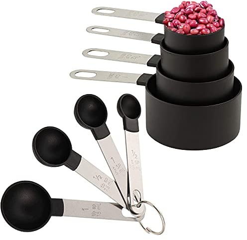 8 Pieces Measuring Cups and Spoons Set / Nesting Measuring Cups with Stainless Steel Handle / for Dry and Liquid Ingredient (Dark gray)