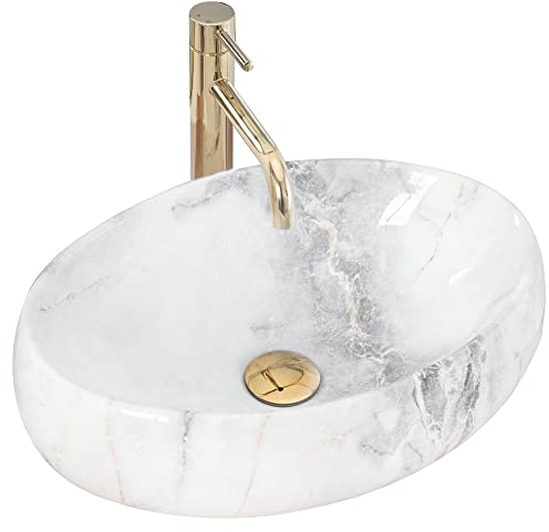 Rea Waschbecken Waschtisch Aufsatzwaschbecken Keramik Handwaschbecken Aufsatz Waschschale Oval Granit 33x48
