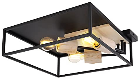 Globo Deckenleuchte Metall schwarz matt Holz natur 15477D1