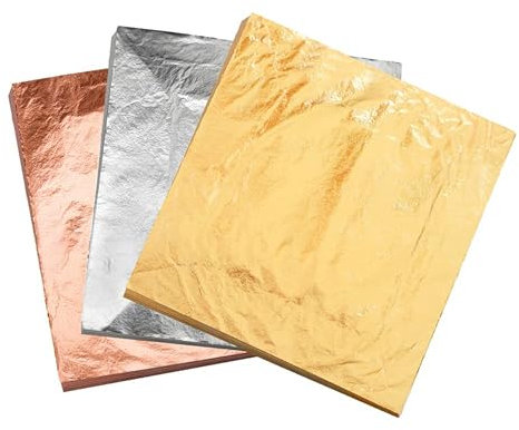 KIRIN Fogli di Foglia Oro Lamina d'oro 300 Pezzi di doratura Lamina d'oro Lamina d'Argento Fogli di Oro Rosa per Resina,Mobili, Slime, Pittura Artistica, Artigianato per Unghie e Fai da Te,16x16cm