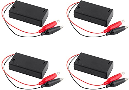 DIYmalls 2 Cell 3V AA Battery Holder Case Storage Box with ON/Off Switch Alligator Clip Wire Cable 130mm (Pack of 4)