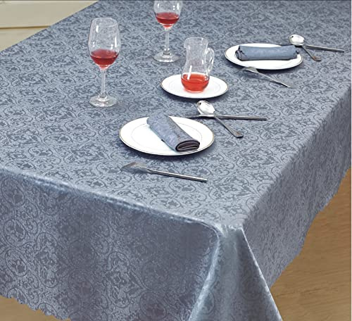 Prime Linens Home Decorative Classic Damask Printed Jacquard Tablecloth Rectangle Round Runner Napkin Table Cover Cloth Protector for Kitchen Picnic (Silver, Rectangle 52 x 70)