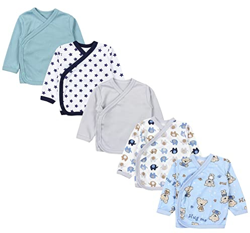 TupTam Baby Jungen Langarm Wickelshirt Baumwolle 5er Set, Farbe: Mehrfarbig 10, Größe: 56