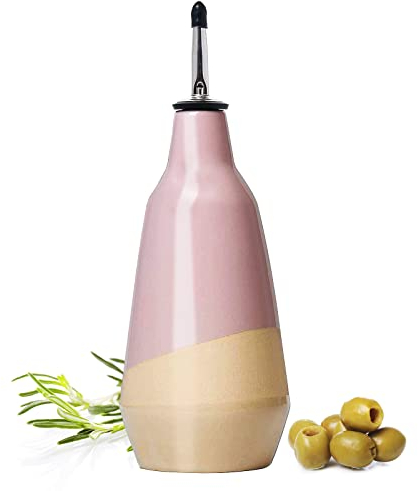 GUTE Ceramic Olive Oil Dispenser Bottle - Perfect Home Decor Gift - 400ml Vinegar Cruet Bottle with Pourers - Pink, White, Yellow - Reusable Oil & Vinegar Cruet - 9 H x 3 W