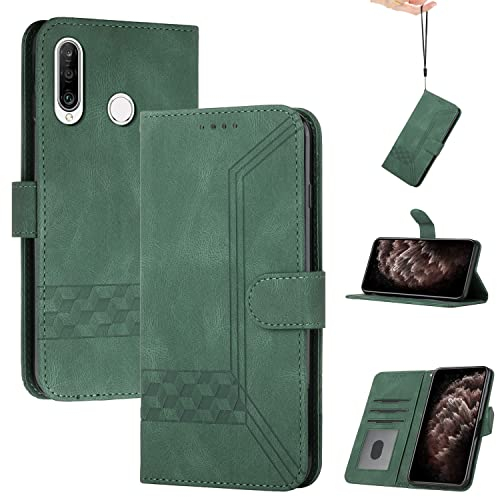 Genlision Flip Custodia in Pelle PU Premium per Huawei P20 LITE,Custodia Sottile in Pelle per Telefono,con Supporto Stand,Slot per Schede e Chiusura Magnetica-Verde