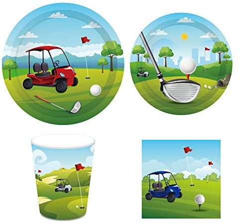 Golf Party Decorations.Golf Party Supplies includes Party Plates, Dessert Plates,Cups, Napkins for Golf Birthday Party,Golf Party Favors,Golf themed baby shower