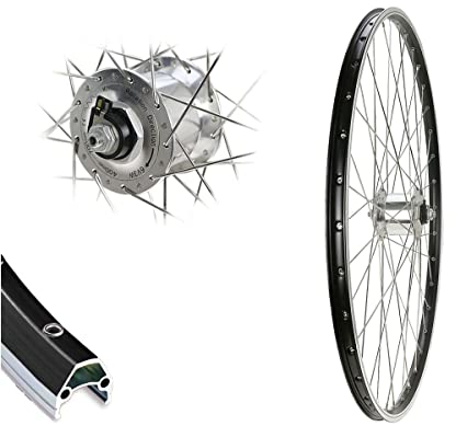 28 Zoll Vorderrad 19-622 Cut19 schwarz Hohlkammer Black Dingo Nabendynamo Silber Schnellspanner für V-Brake