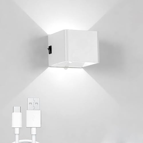 5W LED Innen Wandlampe mit Bewegungsmelder kabellos Akku Aufladbar Wandleuchte mit Schalter Treppenlicht USB Wiederaufladbar Schlafzimmer Magnetisch up und down light Flurlampe (white Kaltweiß)
