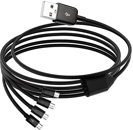 QIANRENON Micro USB B Data Cable, 4 in 1 Micro USB B Cable USB 2.0 Micro Data Cable, Multi USB Male to 4 Micro USB B Male Data Split Cord, 1.5M/4.92 ft (Black)