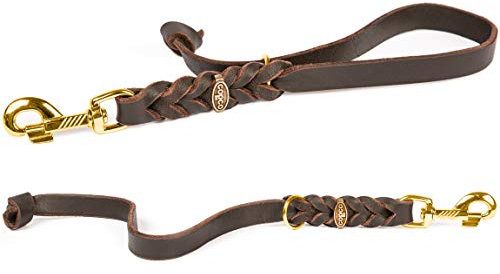 Fettleder Kurzführer, Führleine, Kurzleine (35 cm x 15 mm Messing, Braun)