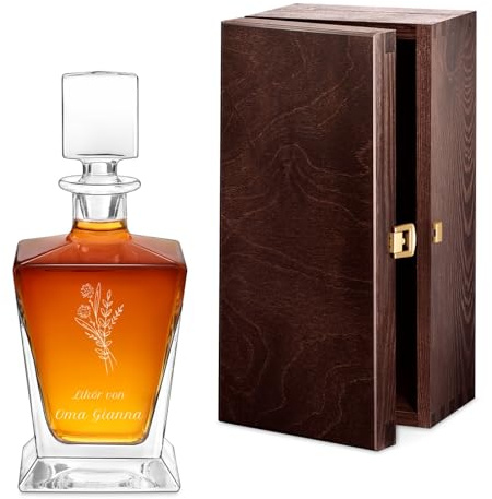 Maverton Pyramid Whisky Karaffe mit Gravur 800 ml, Whiskey Dekanter | Mit mit Namensgravur für Frauen, Whiskyflasche für Whiskygenießerin, Whisky Glaskaraffe, Blumenstrauß