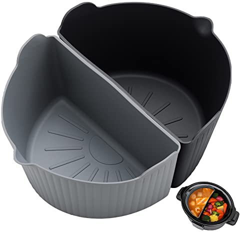 Darbermu Slow Cooker Liner, Silicone Slow Cooker Divider Liners for Crockpot 6-7QT, 2pcs Reusable Slow Cooker Divider, Slow Cooker Accessories for Home Kitchen (Black+Grey), 117