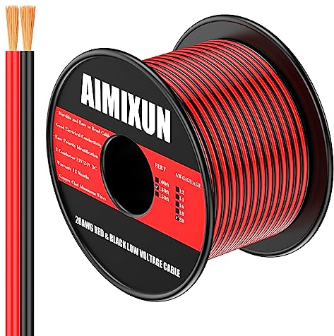 AIMIXUN 130FT 20 Gauge Wire, 20 AWG Red and Black Cable 12V 2 Conductor Electrical Automotive Flexible Hook up Extension Cord 12V/24V Low Voltage 20 Gauge Stranded Wire