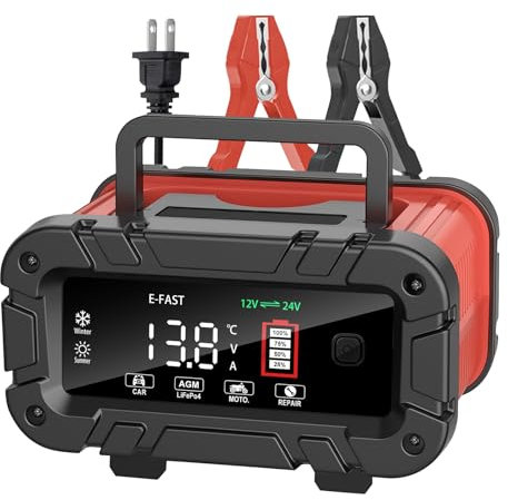 10 Amp Car Battery Chargers, 12V/24V Trickle Charger for Car Battery, 9 Stage Deep Cycle Battery Charger with Temperature Compensation, for Truck,