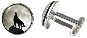 Herren-Accessoire Manschettenknöpfe Wolf Wolf Schmuck Grau Mond Ehemann Geschenk, Glas, kein Edelstein, Glas, Ohne Edelstein