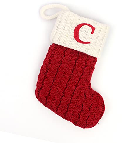 1 Stück Gestrickt Weihnachtsstrumpf Alphabet Socken Weihnachtssocken Deko Weihnachten Strumpf Weihnachtssocke Kamin Nikolausstiefel Nikolausstrumpf für Weihnachtsdekoration Weihnachtsbaumschmuck,C