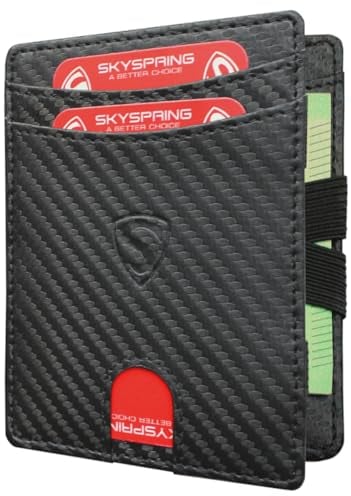 SKYSPRING Magic Wallet - Flip Geldbörse Herren - Kartenetui mit Münzfach - RFID Geldbeutel - Smart Wallet Portemonnaie (Carbon, Münzfach-L)