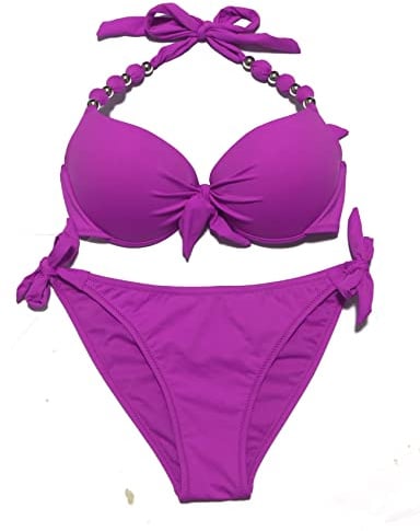 EONAR Damen Seitlich Gebunden Bikini Sets Abnehmbar Bademode Push up Bikinioberteil mit Nackenträger