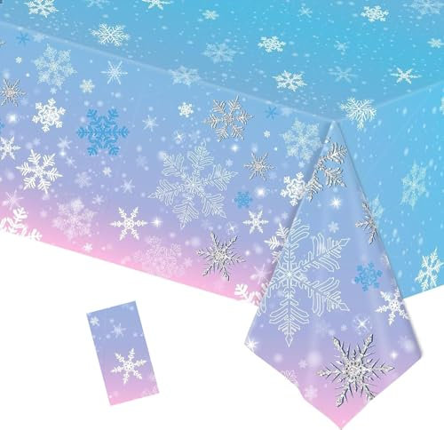 PHOGARY Weihnachtliche Schneeflocken-Tischdecke Die Eiskönigin, Geburtstagsparty-Dekorationen, Winter-Schneeflocke, gefrorene Tischdecke für Winterwunderland-Dekorationen, Eiskönigin-Partygeschenke