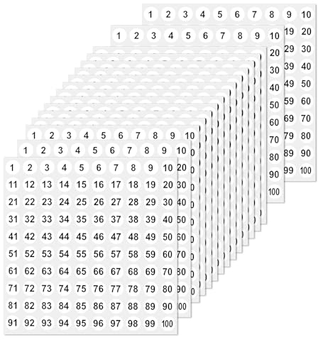 50 Blatt Zahlen Aufkleber 1-100, Vinyl-Aufkleber mit fortlaufenden Zahlen selbstklebende Aufkleber kleine runde Aufkleber 1 cm kleine runde Etiketten für Zuhause Büro Schule Organisationsaufkleber