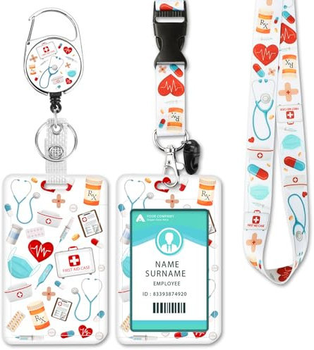 Porta Badge da Collo Infermiera, Portabadge Collo Retrattile per Porta Badge Identificativo,Ufficio Scuola (Nurse White)