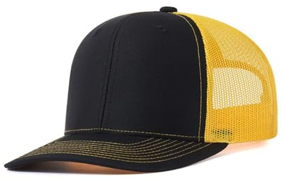 Truckercap Herren,Trucker Cap mit Mesh Netz,Meshcap größenverstellbar Baseball Cap,Sommer atmungsaktive Sun Cap,mit verstellbarem Schnallenverschluss für Draußen,Sport und Reisen,Schwarz A+Gold