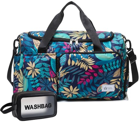 Z3 Green Leaves Women's Gym & Travel Duffle Bag - Carry On Weekender with Shoe Compartment