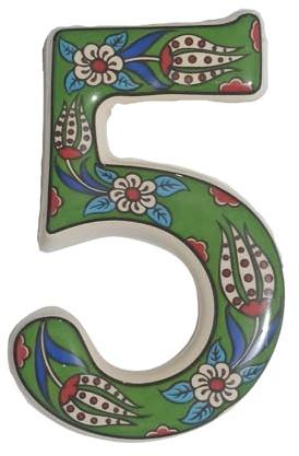 Ceramic house numbers with tulip design and several colors (Green, 5)
