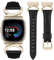 TOYOUTHS Lederarmband kompatibel mit Fibit Versa 4/Versa 3/Sense 2/Sense Armband Damen, Schlank Elegant Dressy Armbänder mit C-förmiger Schnalle für Versa 4 3 Sense 2, Schwarz/Champagne Gold