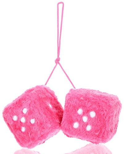 Plüschwürfel Auto, 1 Paar Plüschwürfel Auto, Auto Würfel Rückspiegel, Plüschwürfel für Autos Zubehör Auto Rosa, Autoinnenraum Würfel Auto Rückspiegel Hanging Zubehör (rosa)