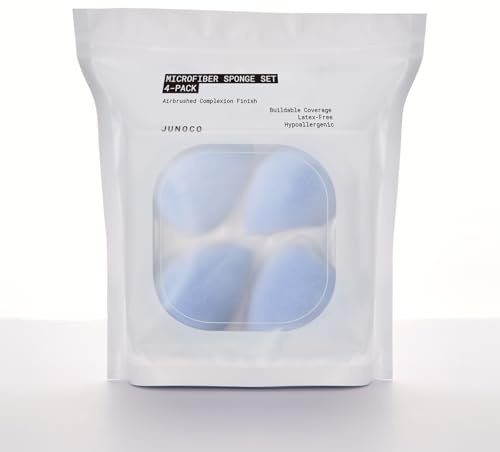 JUNO & Co. Microfiber Makeup Sponge Set 4-Pack, Dual Layer Technology and Airbrushed Complexion Finish, Makeup Blender for Foundation, Powder and Cream