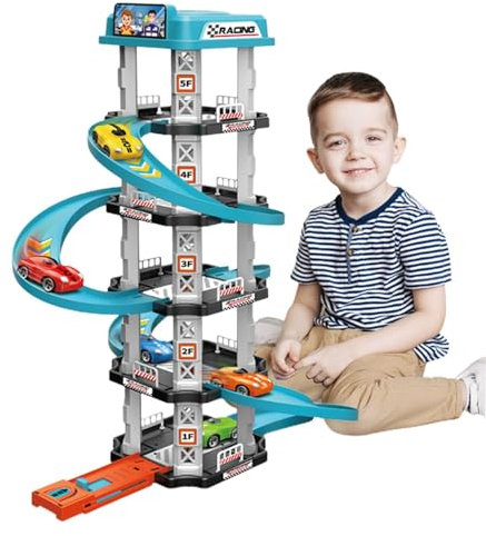 Garage de Voiture, Jouet de Garage de Voiture, 1 Set Garage de Voiture À Jouets À 3 Couches, Jouet de Développement Interact avec Une Rampe de Voiture Jouet À Garage Assemblage Easy Assembly