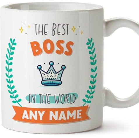 MUGFFINS BOSS Mug - in English - World's Best - with Doodle - Funny Gift for Colleagues - Ceramic 11oz Mug