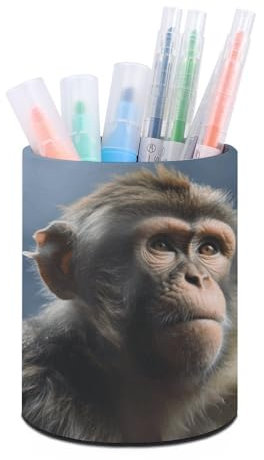 Stifthalter aus Leder, Affe, rund, Make-up-Pinsel, Aufbewahrung, stilvolle Bürodekoration, Stiftebecher, Stift-Organizer für Zuhause und Büro