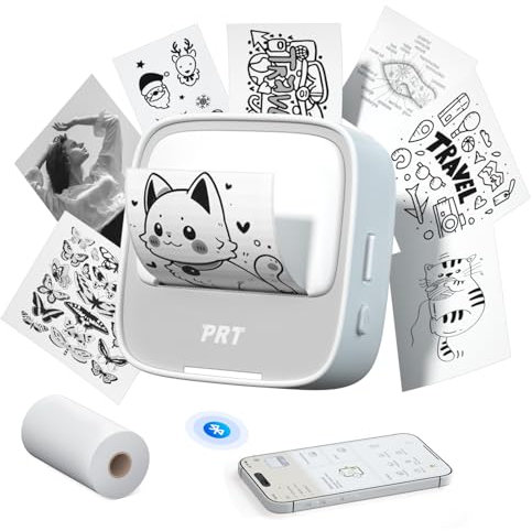 prt S1 Mini Drucker - Aufkleber Tragbarer Thermodrucker Tintenloser Aufkleber Maker Maschine Bluetooth Taschendrucker Telefondrucker für Studium Grafiken, Fotos