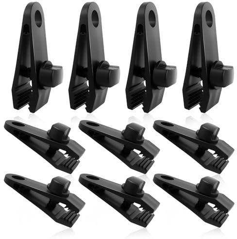 10 Pinzas para Tiendas de Campaña, Clips Lonas Fijación, Ganchos Lonas, a Prueba Viento, Abrazaderas Tiendas Campaña, Accesorio Antiviento, para Camping, Caravanas, Cubiertas Suelo, Toldos Negro