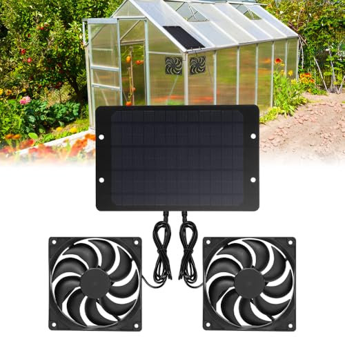 Solar Ventilator 10W, Afenau 2 Stück Solar Lüfter mit 3,94 Fuß Kabel, IP65 Wasserdicht Solarlüfter, Dual Auspuffventilator Solarventilator für Gewächshaus Hühnerstall Gartenhaus Schuppen Belüftung