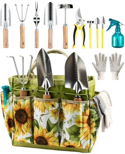 MOSFiATA Gartenwerkzeug Set 12-teilig Schwerlast Edelstahl Gartenarbeit Kit mit antischlipsigen Holzgriffen und wasserdichte Transportbeutel