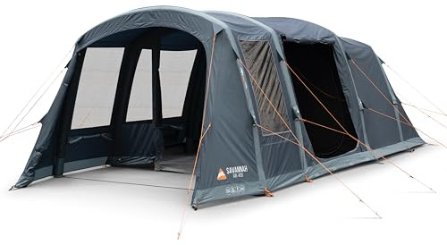 Vango Savannah Air 400 Inflatable 4 Person Family Tent with AirBeam®, Dynamic Weave 100™ Fabric, King Size Midnight Bedrooms, Large Living Area, 4000mm Waterproof, Groundsheet Protector